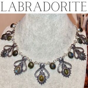 Labradorite Gemstone Vintage Style Festive Handmade BIB Statement Necklace
